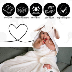Cuddling Baby Premium Hooded Towel on a baby with hood for warmth after bath