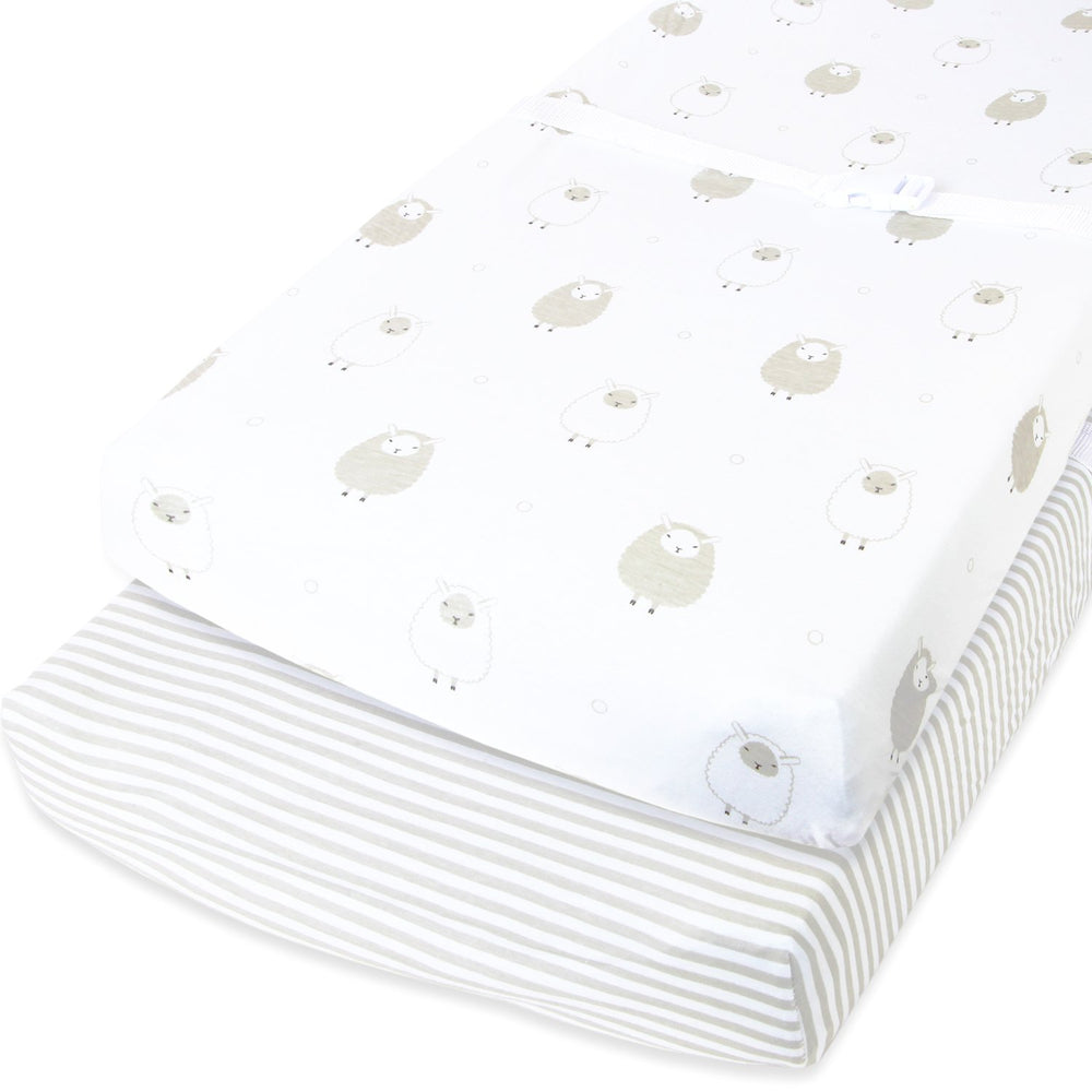 Cuddly Cubs grey striped changing pad cover in a 2-pack, soft on 16x32 pads
