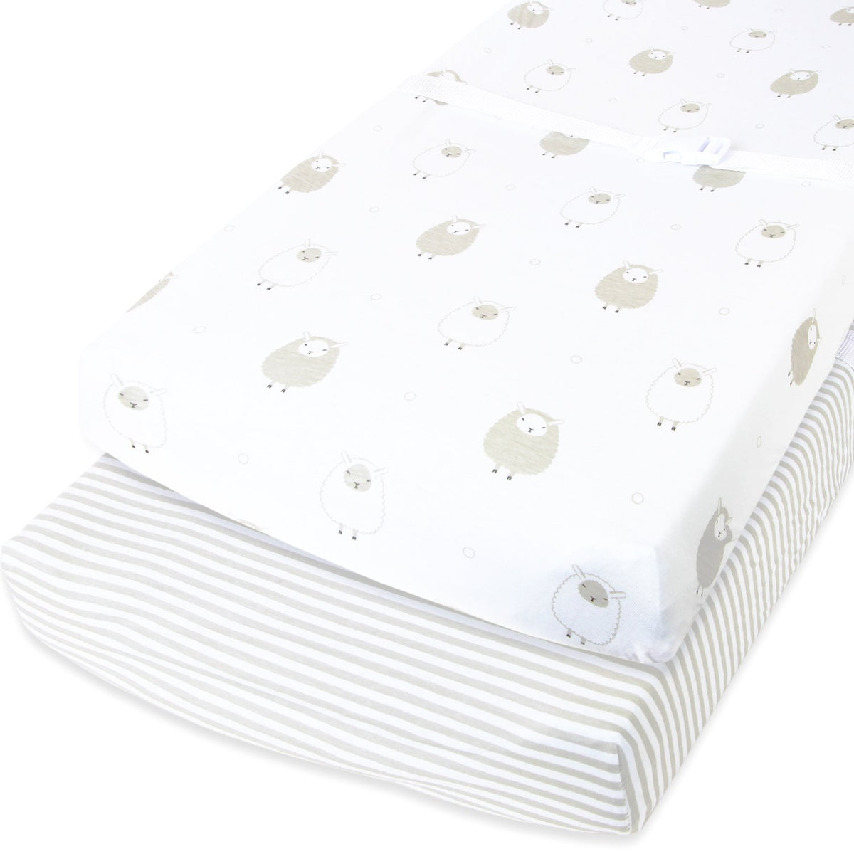 Cuddly Cubs grey striped changing pad cover in a 2-pack, soft on 16x32 pads