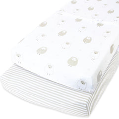 Cuddly Cubs grey striped changing pad cover in a 2-pack, soft on 16x32 pads
