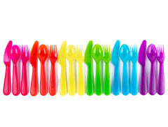 Cuddly Hippo colorfully colored kids dinnerware with spoons, forks, and knives for cheerful meals