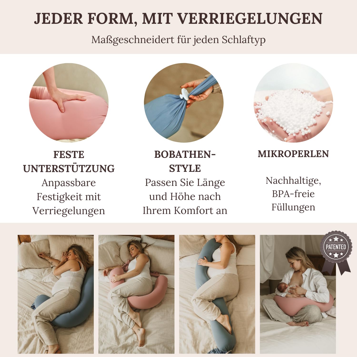 Cuddo Baby 5-point full body support eases hips, back, and knees for side sleepers.