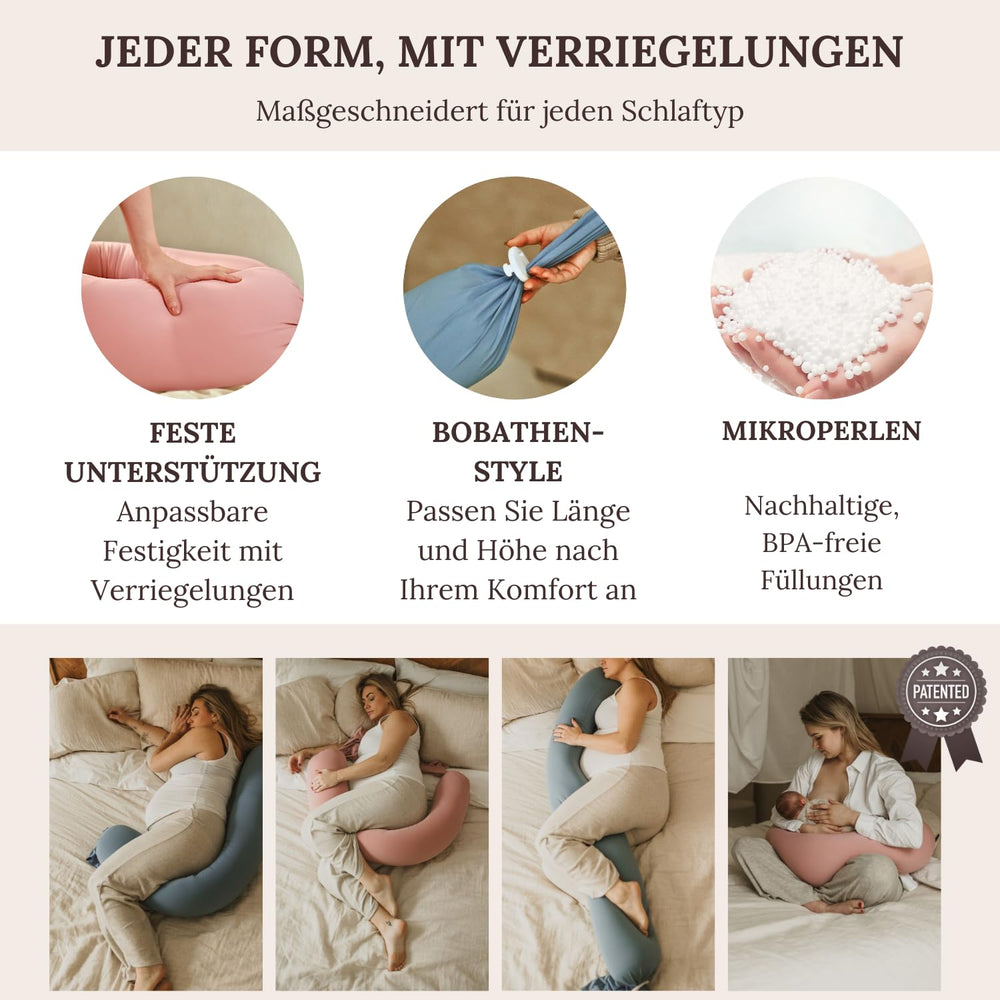 Cuddo Baby 5-point full body support eases hips, back, and knees for side sleepers.
