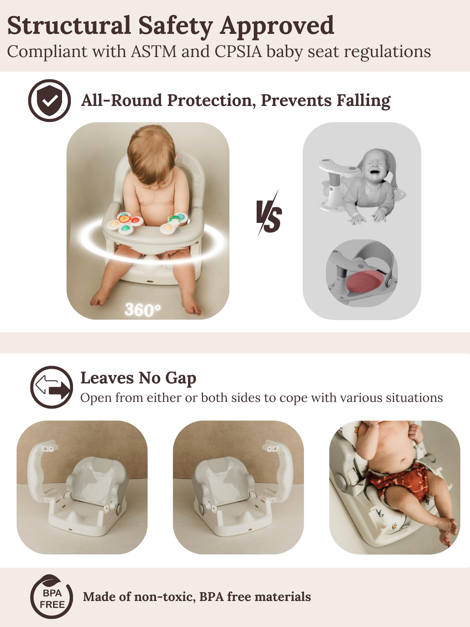 Cuddo Baby bath seat with detachable armrests for easy access.