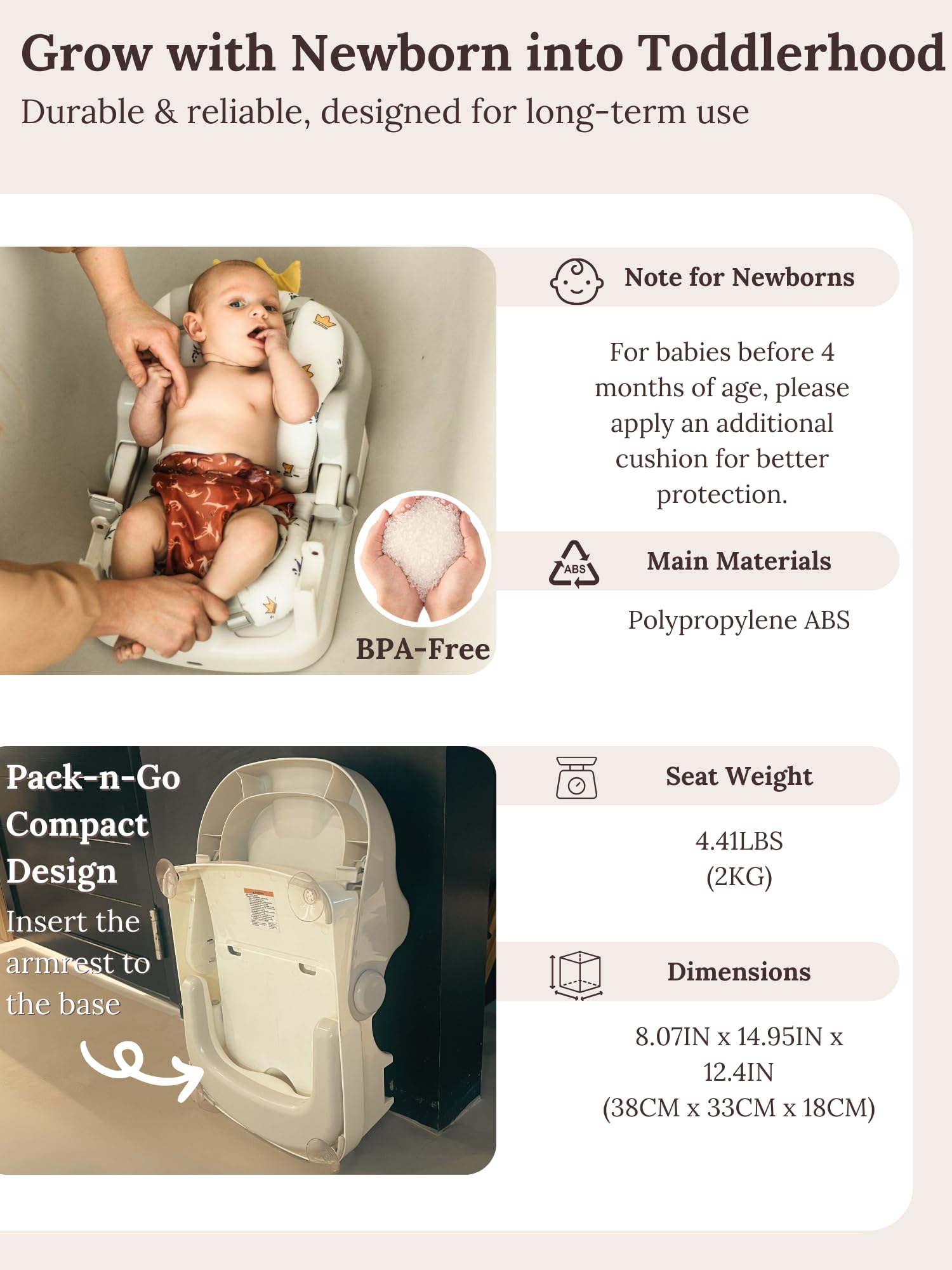 Cuddo Baby bath seat fits most flat surfaces for versatile use.