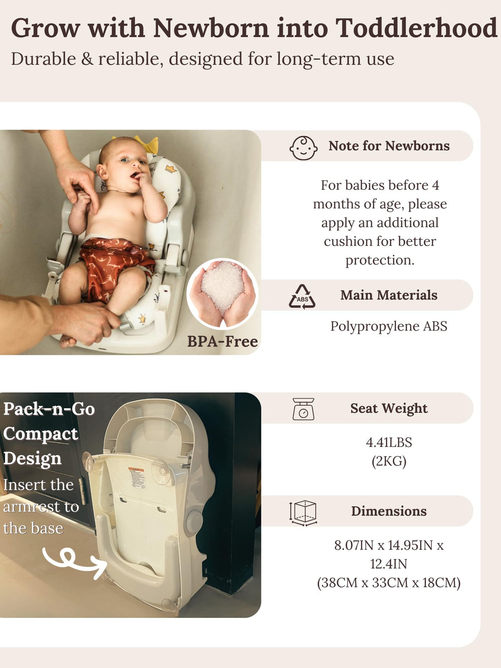 Cuddo Baby bath seat fits most flat surfaces for versatile use.