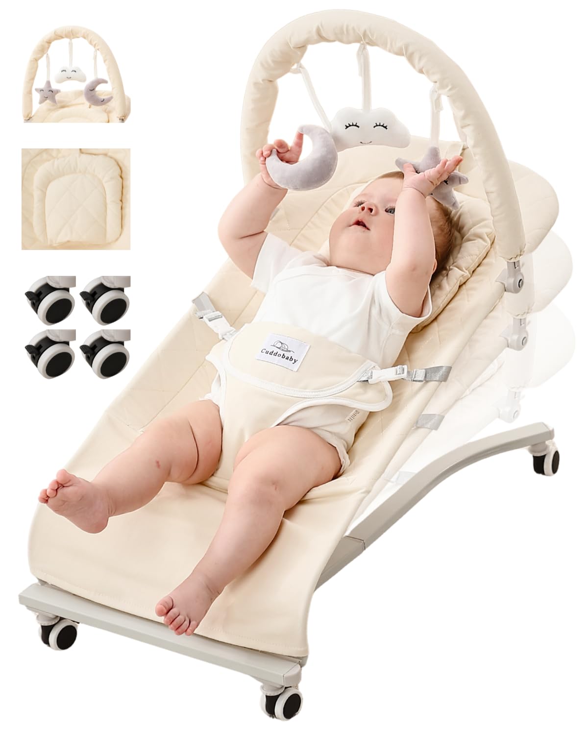 CuddoBaby bouncer beige seat with soft head cushion for newborn comfort