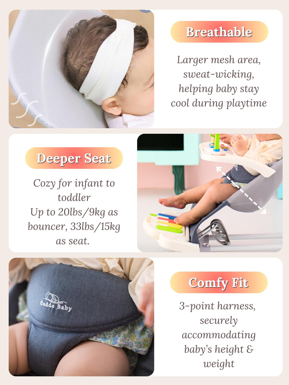 CuddoBaby foldable seat stores compactly for travel or small spaces