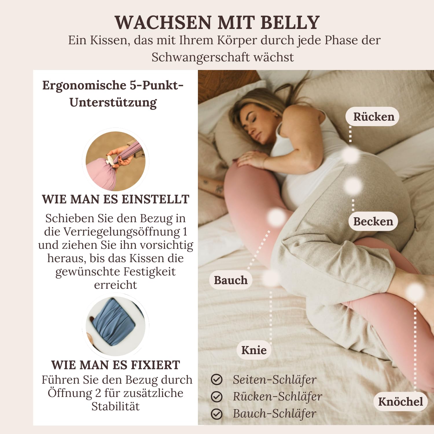 Cuddo Baby lockable O-shape for versatile sleeping positions and ergonomic support.
