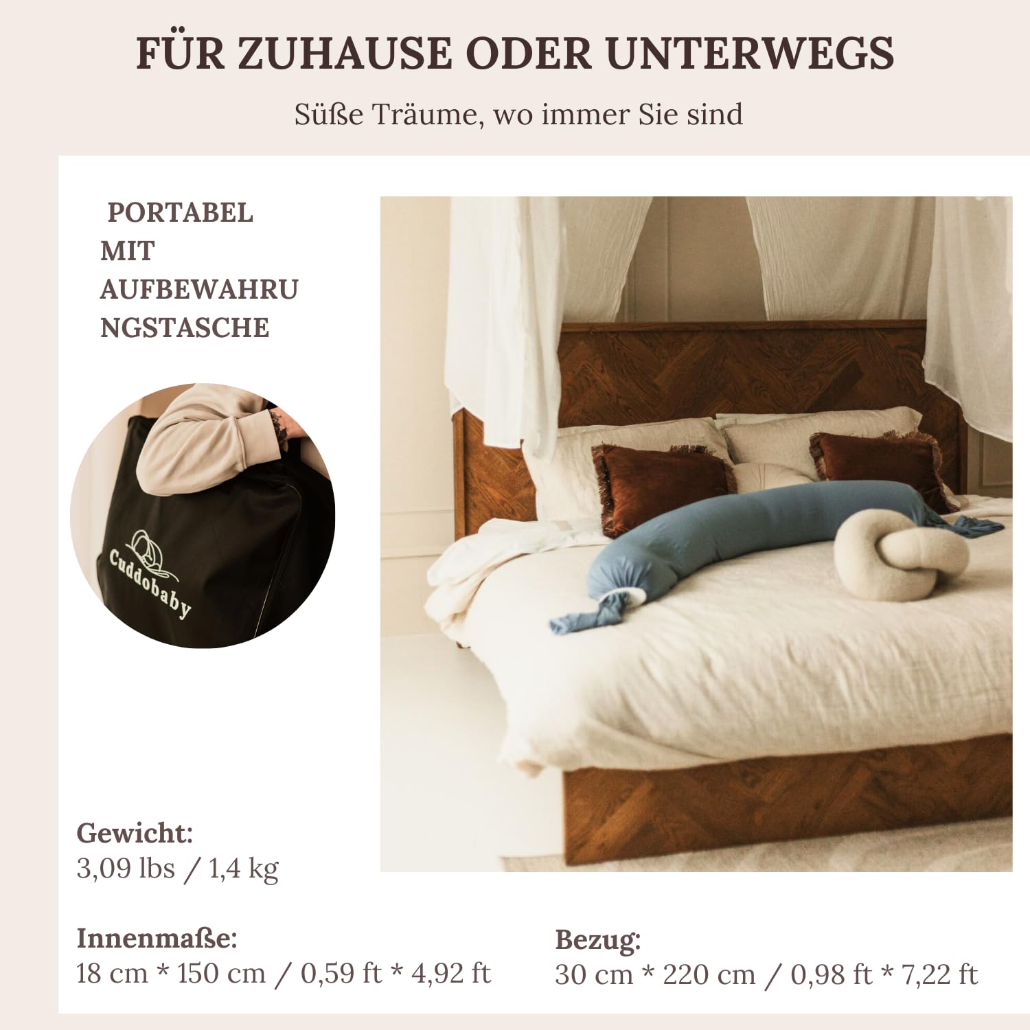 Cuddo Baby travel bag included enables easy on-the-go comfort.