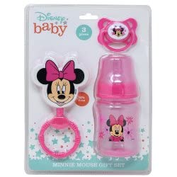 Cudlie Minnie Mouse bottle, rattle and pacifier set for gentle feeding and soothing play