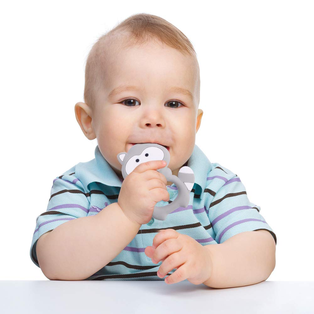 Cuebo baby shower gift raccoon teether delights boys and girls.