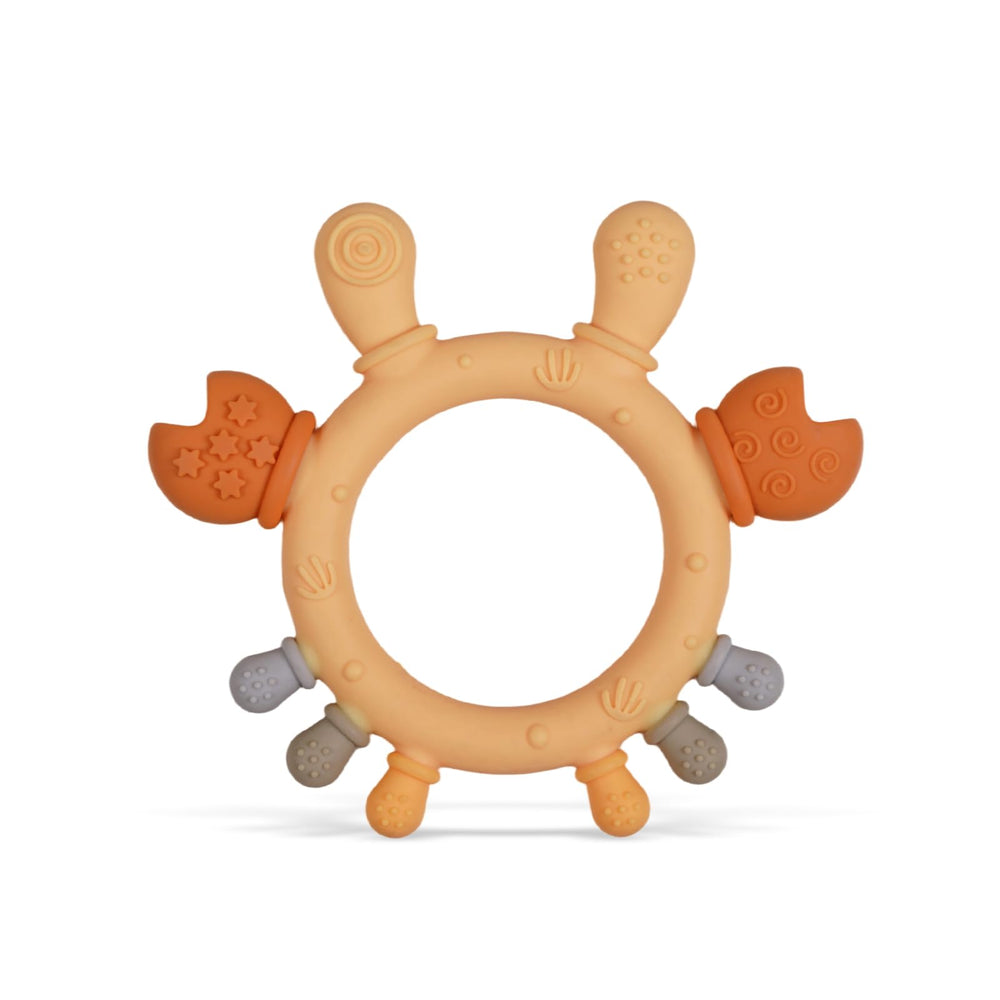Cuebo crab ring teether in soft silicone for easy grasp by babies