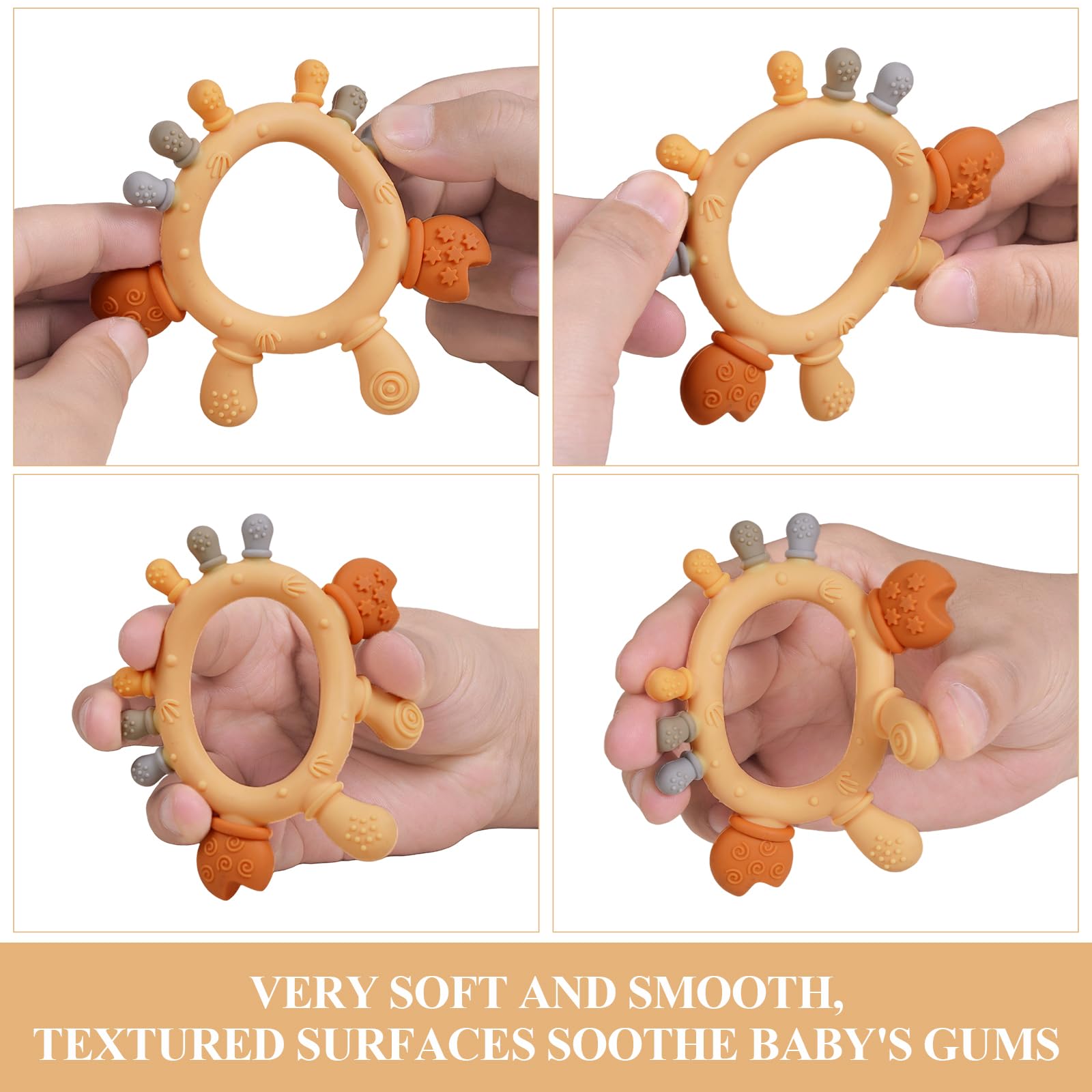 Cuebo crab ring teether designed for tiny hands to explore safely