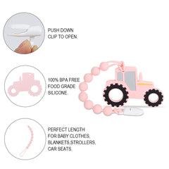 Cuebo Baby Tractor Teether pink side grip for secure handling