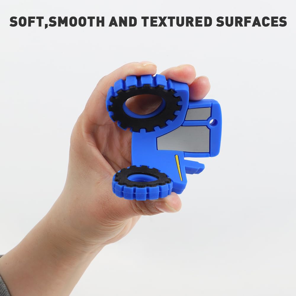 Cuebo blue silicone teether features non-metal construction to prevent rust.