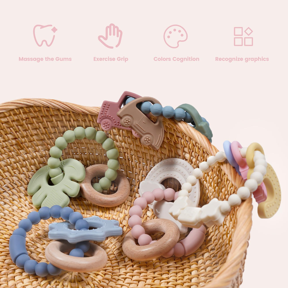 Cuebo easy-clean teether; wipe with warm water after play