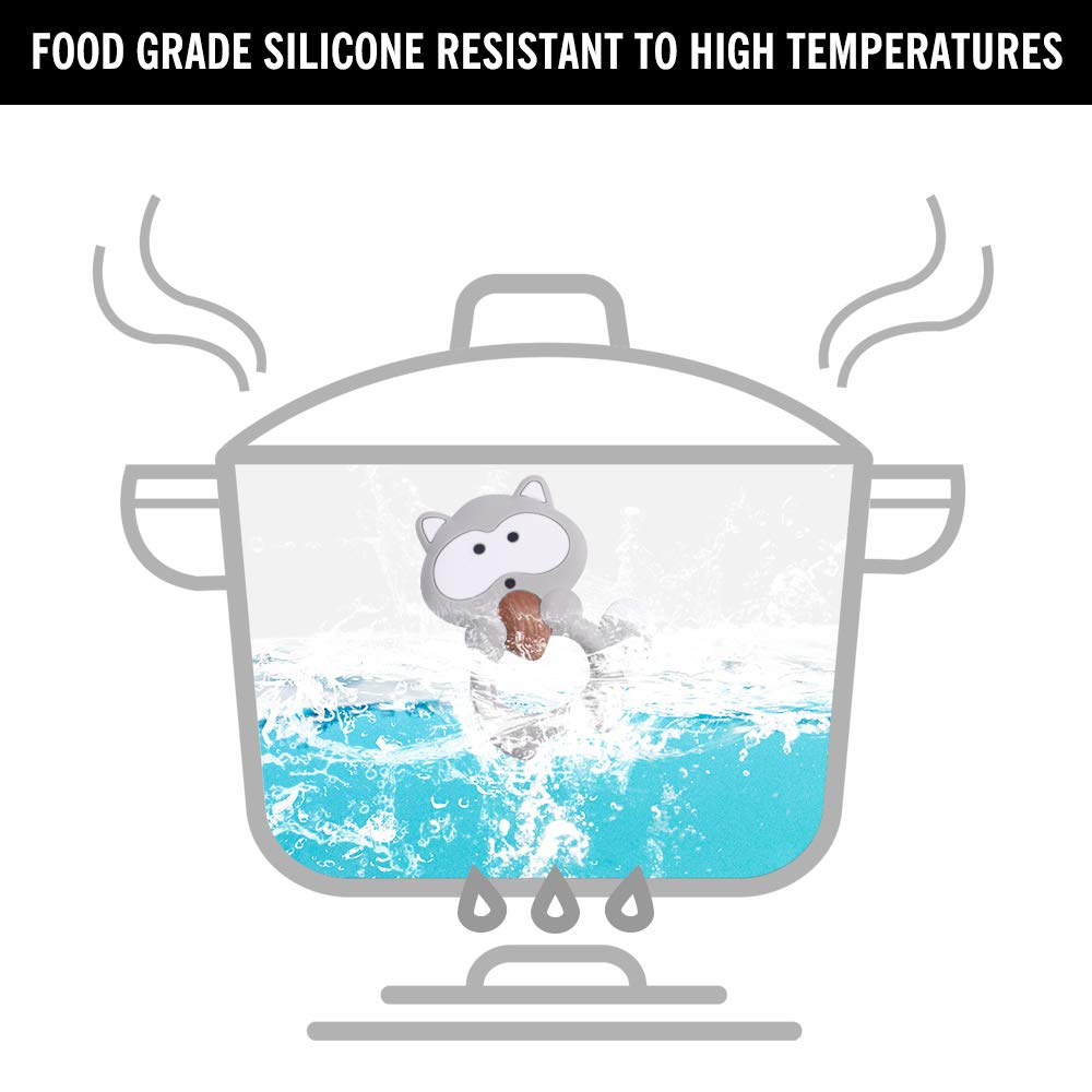 Cuebo freezer-safe silicone teether offers cooling comfort during teething.