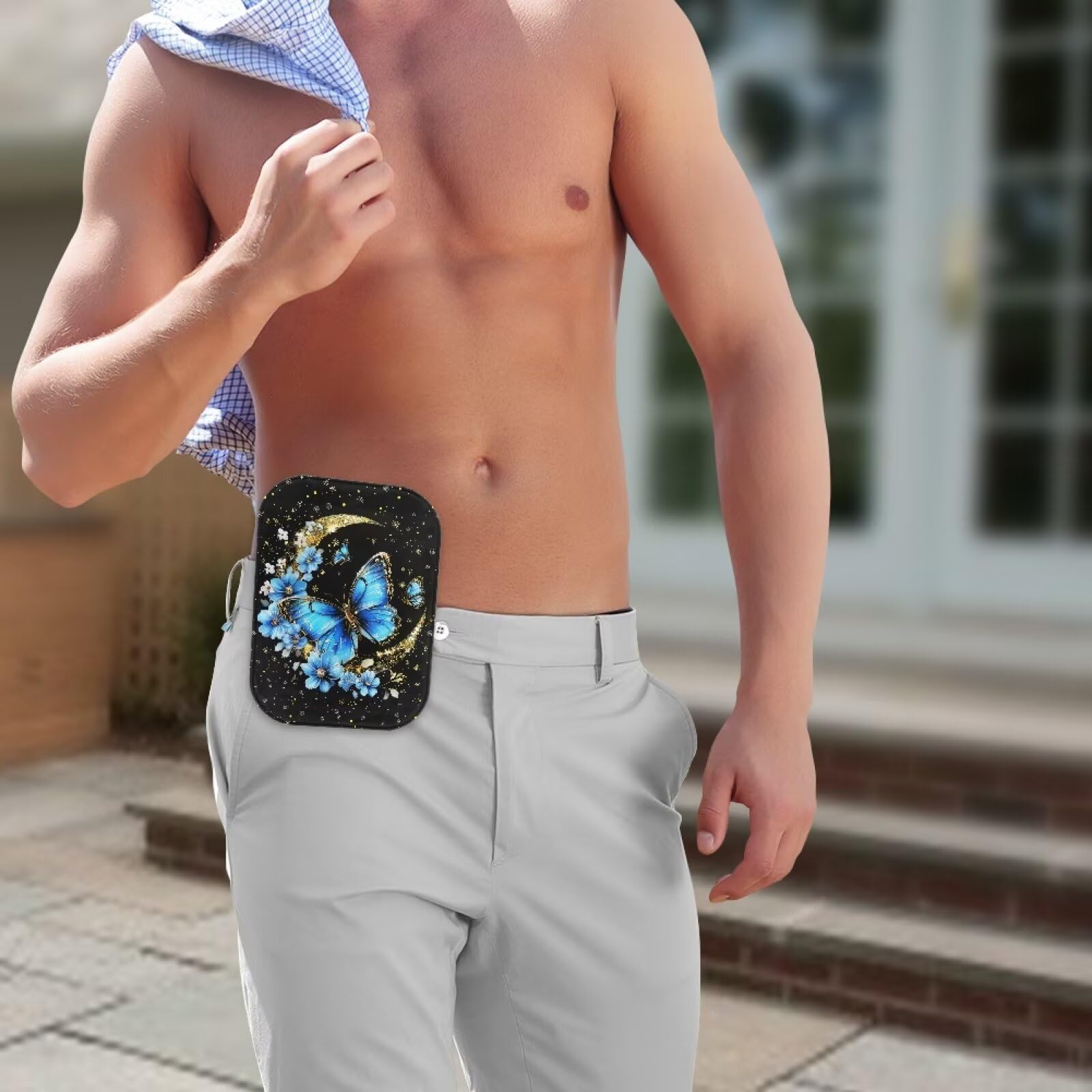 Cugasmaru Butterfly Moon ostomy cover with noise-reducing fabric for quiet daily routines.