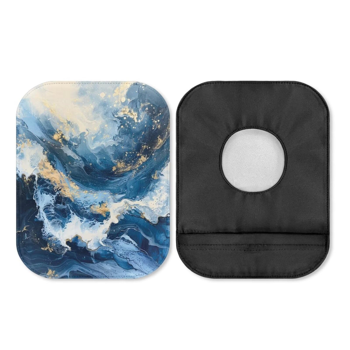 Cugasmaru colostomy bag cover in blue marble print for discreet protection.