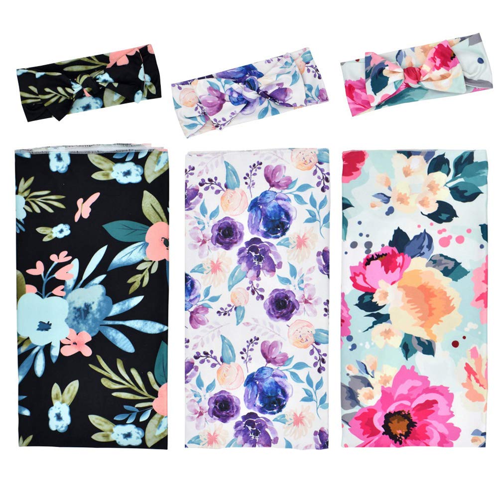 Culclendy Floral Swaddle Blanket pack front view highlighting bright prints and softness