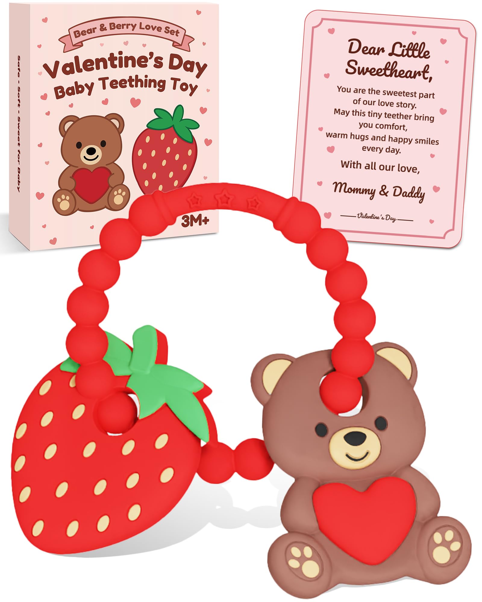 CulinaCraft Valentine’s teether bear close-up for soothing gums and playful teething.