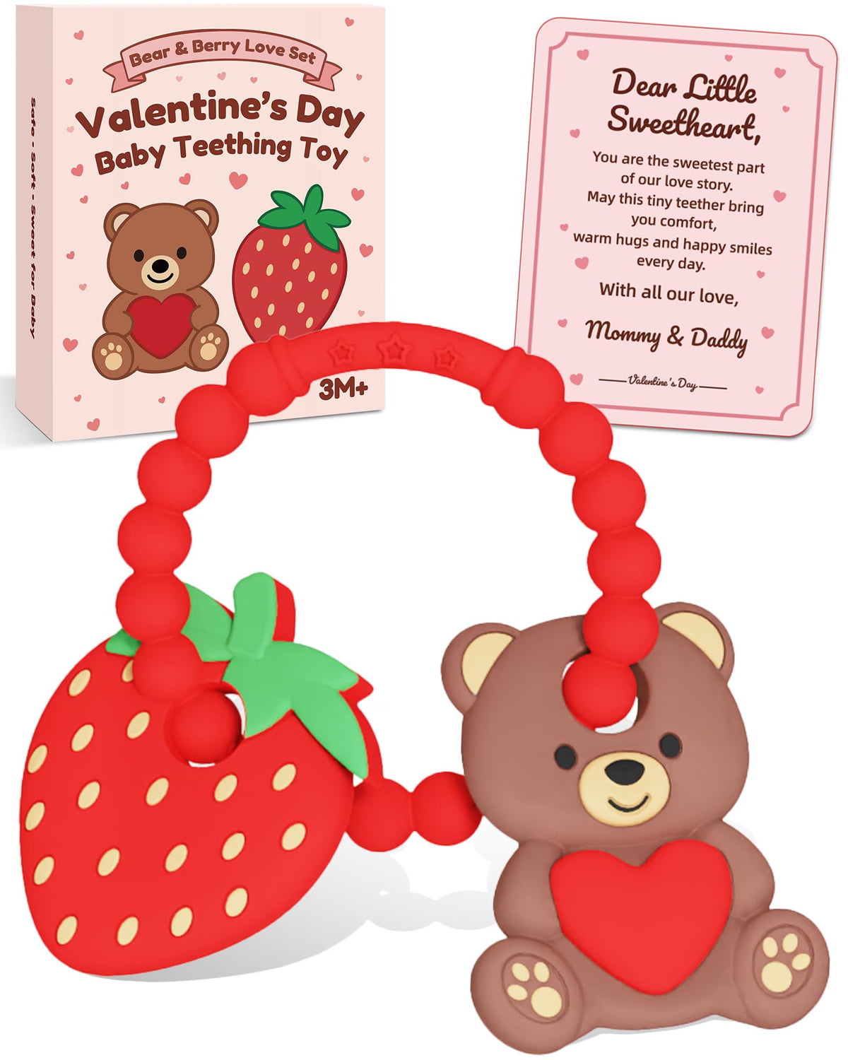 CulinaCraft Valentine’s teether bear close-up for soothing gums and playful teething.