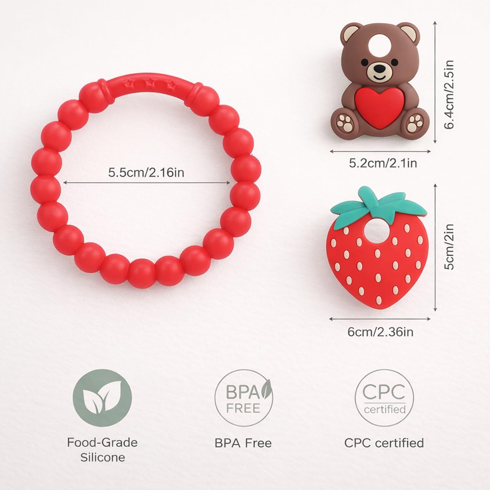 CulinaCraft Valentine’s teether strawberry close-up for gentle chewing and teething relief.