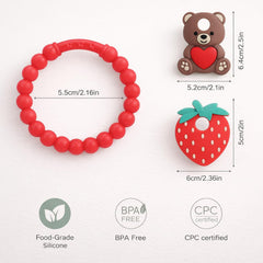 CulinaCraft Valentine’s teether strawberry close-up for gentle chewing and teething relief.