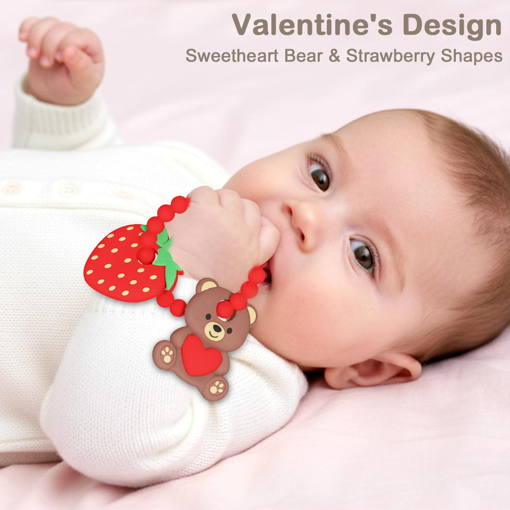 CulinaCraft Valentine’s teether textured back close-up highlighting raised textures for sensory play.