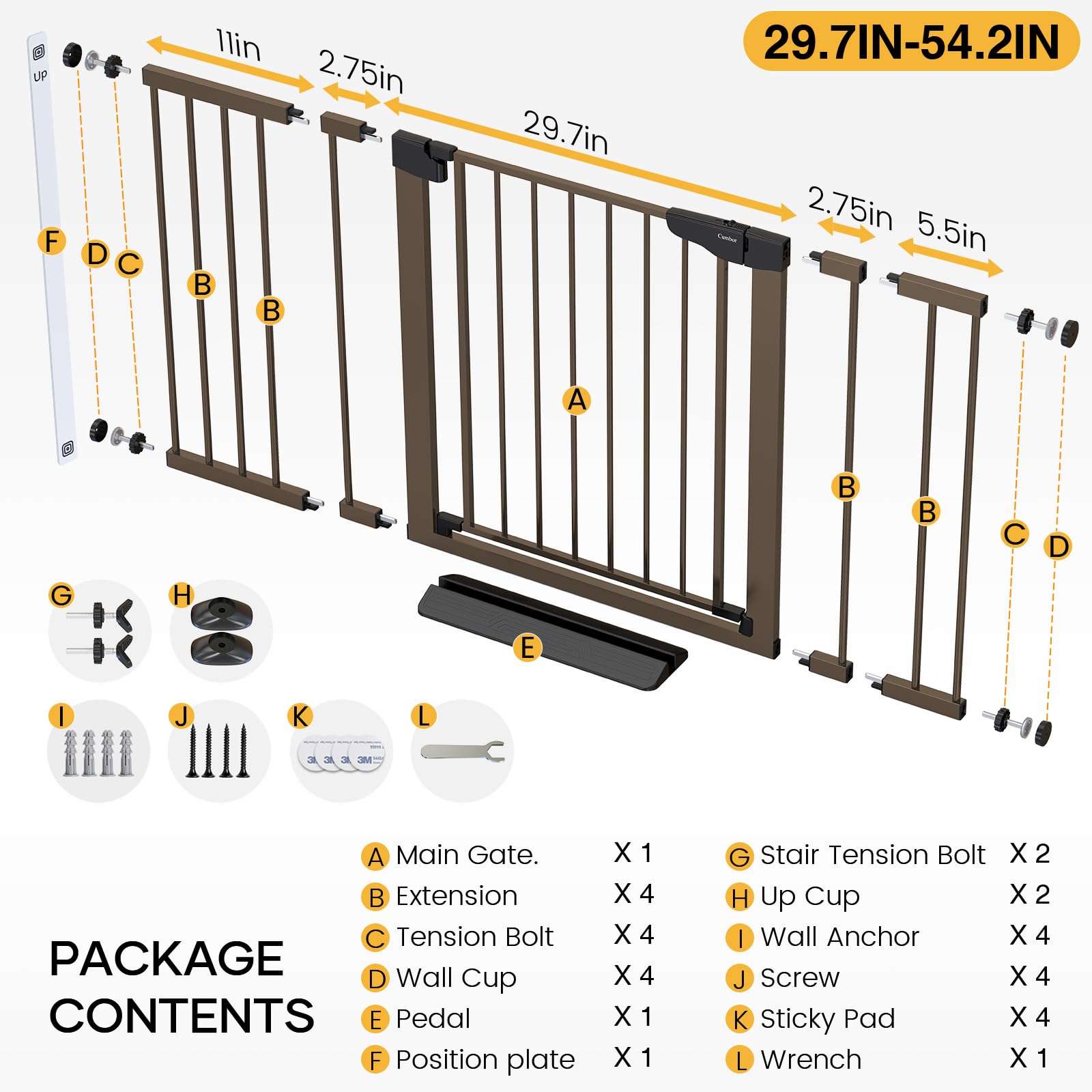 Cumbor 150N protection gate resists leaning from pets and children