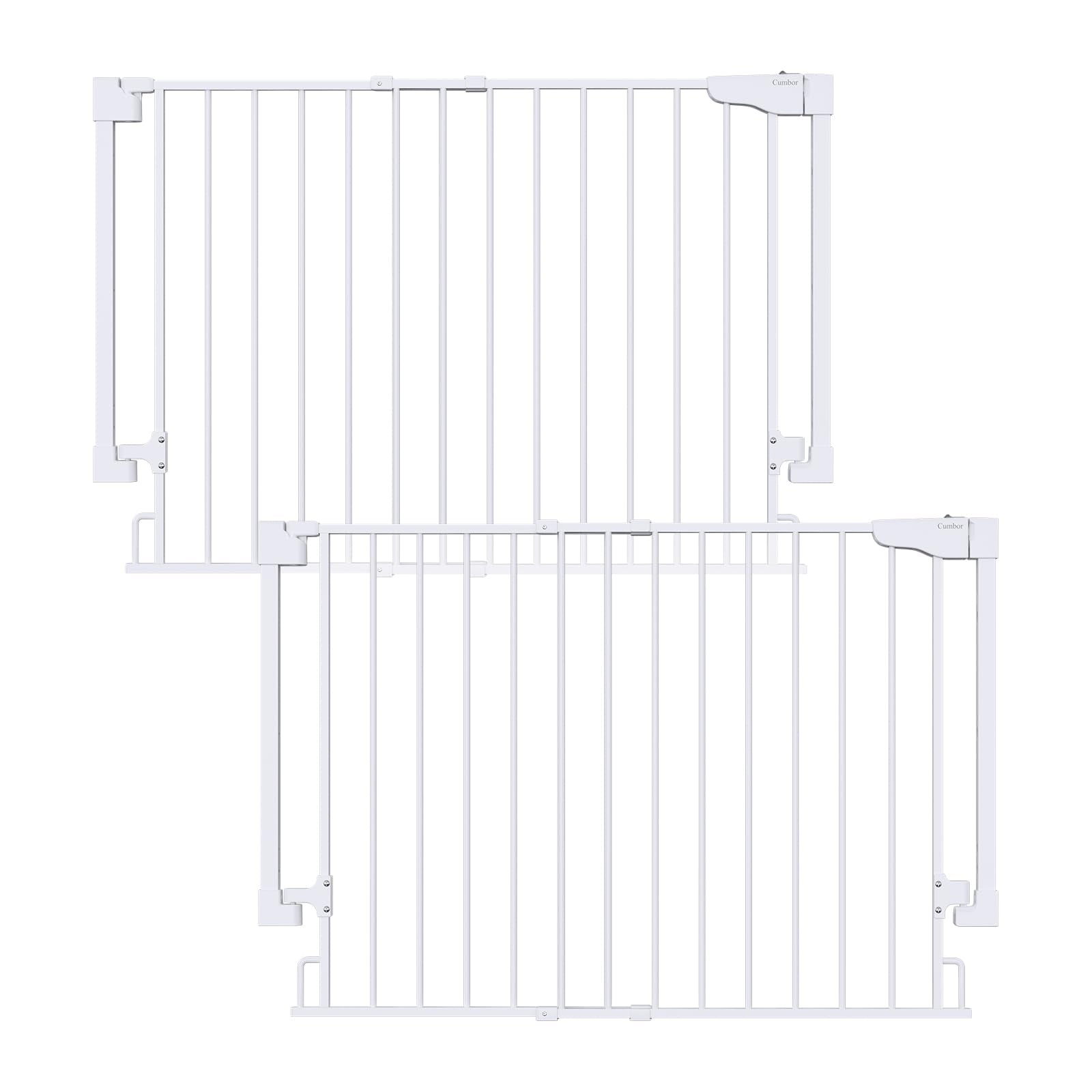 Cumbor 2-pack baby gate at stairs opening provides secure wide protection.