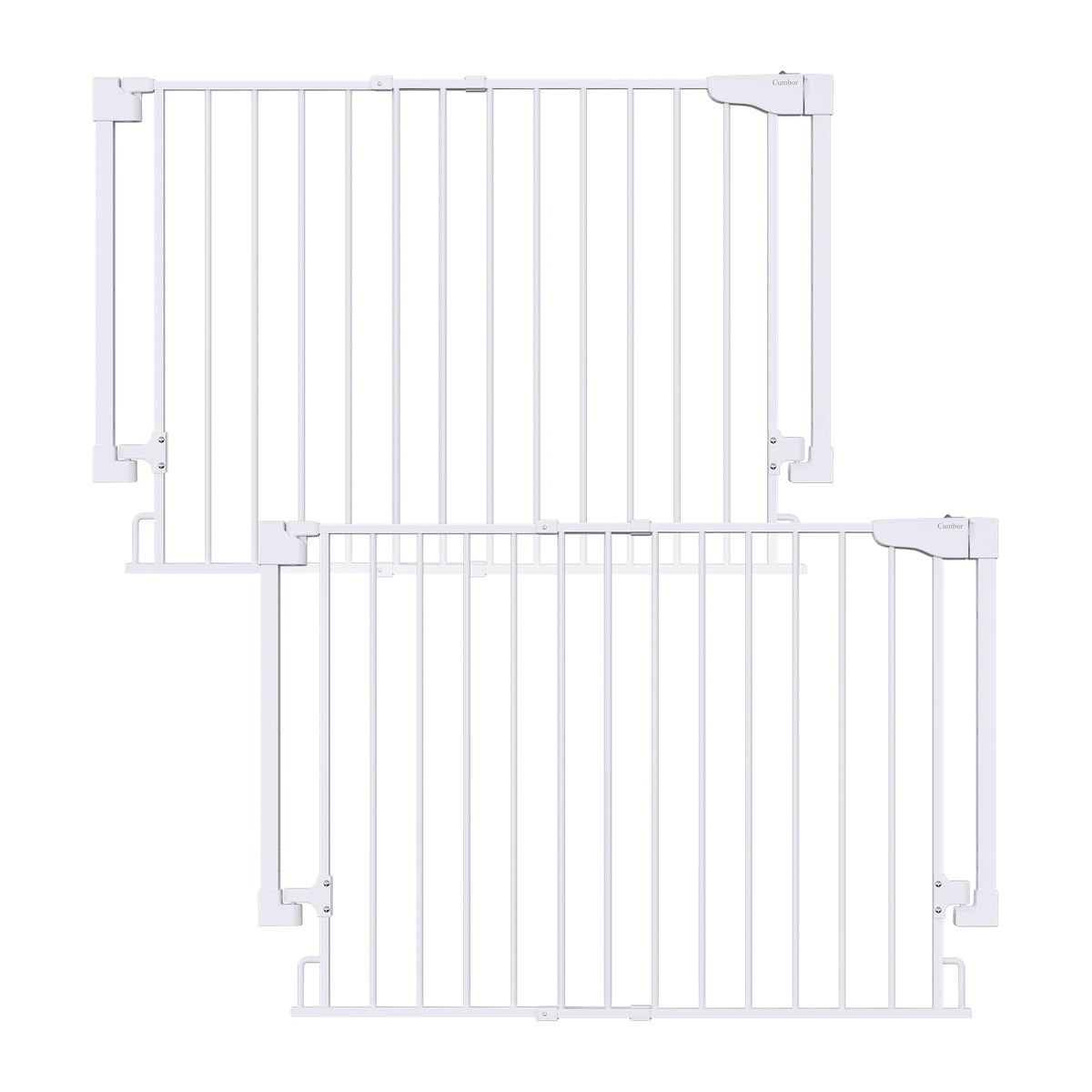 Cumbor 2-pack baby gate at stairs opening provides secure wide protection.
