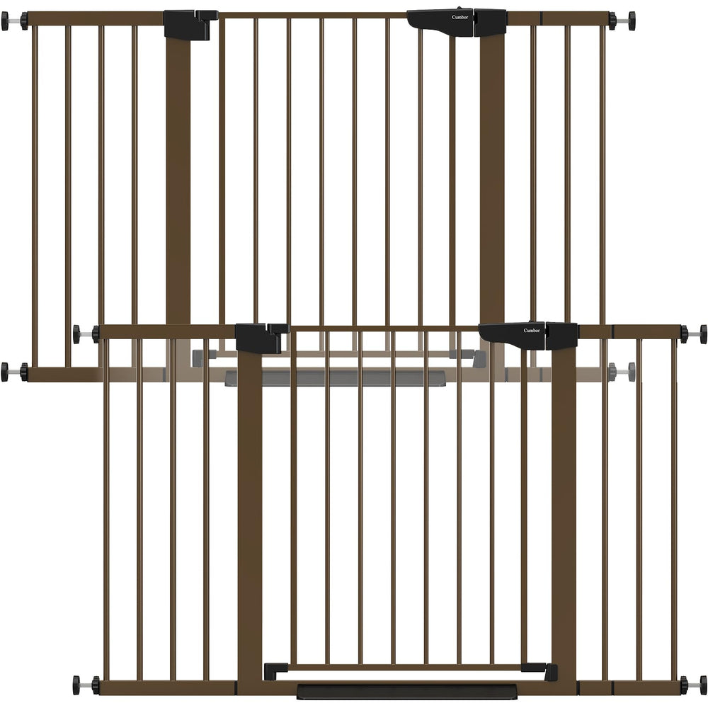 Cumbor 2-pack baby gate setup on stairs shows wide coverage for doorways and thresholds.