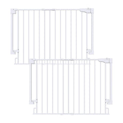 Cumbor 2-pack baby gate at stairs opening provides secure wide protection.