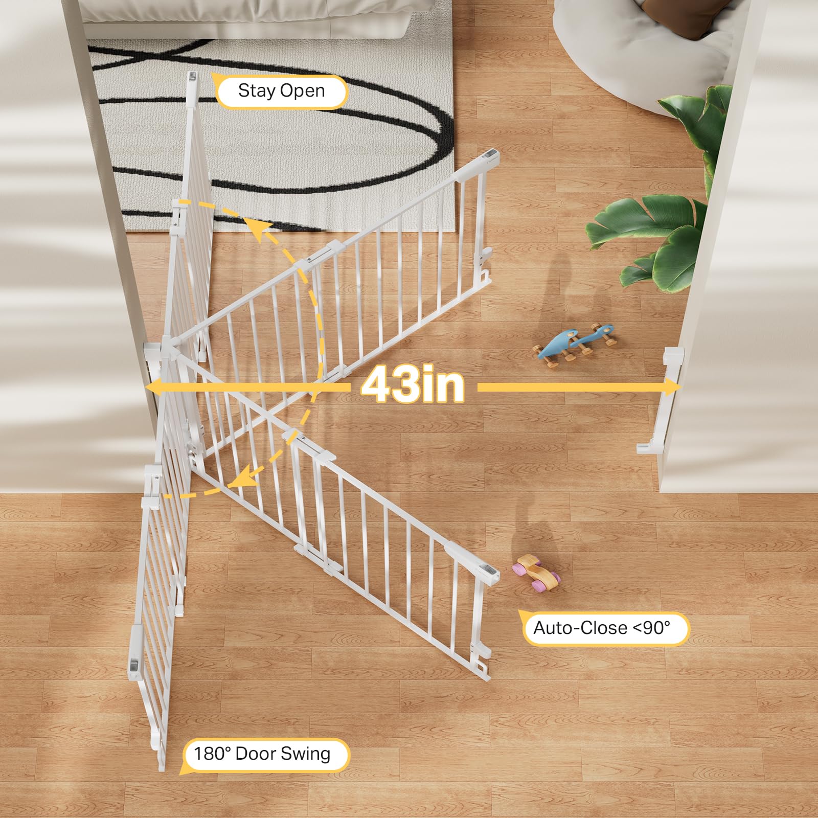 Cumbor 28-inch tall gate features a double-lock for safety.