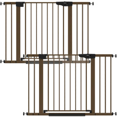 Cumbor 2-pack baby gate on stairs in brown, safe passage for child and pet.
