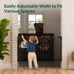 Cumbor 34-inch gate wide-opening in doorway offers easy access for pets.
