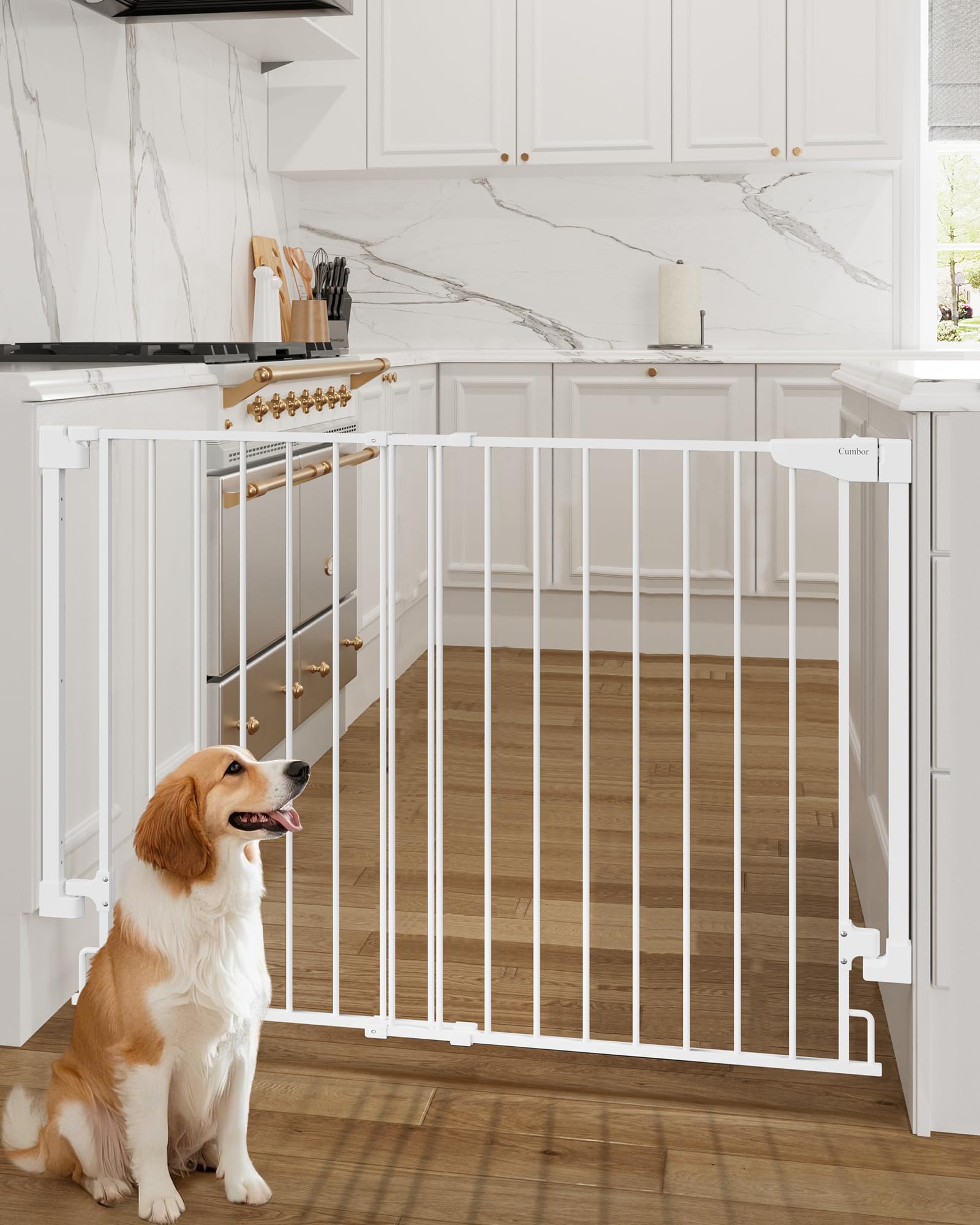 Cumbor 34-inch extra tall gate on stairs for improved stair safety and visibility