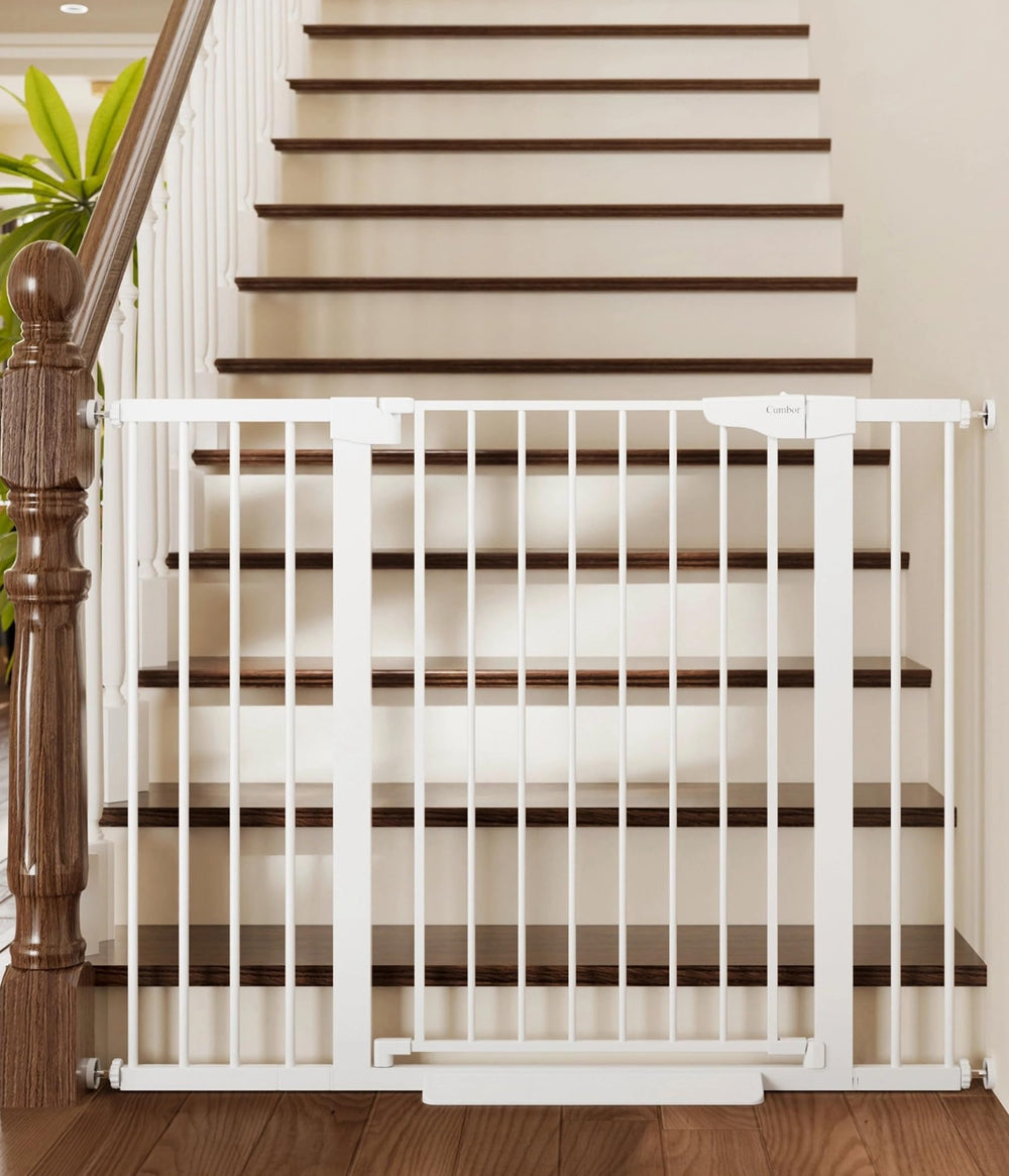 Cumbor 36-inch extra tall gate mounted on stairs for safer access