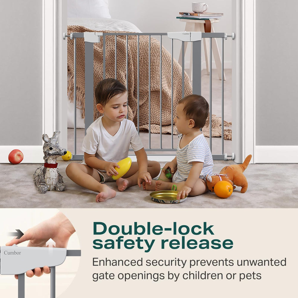 Cumbor baby gate auto-close feature helps keep gates closed after passage