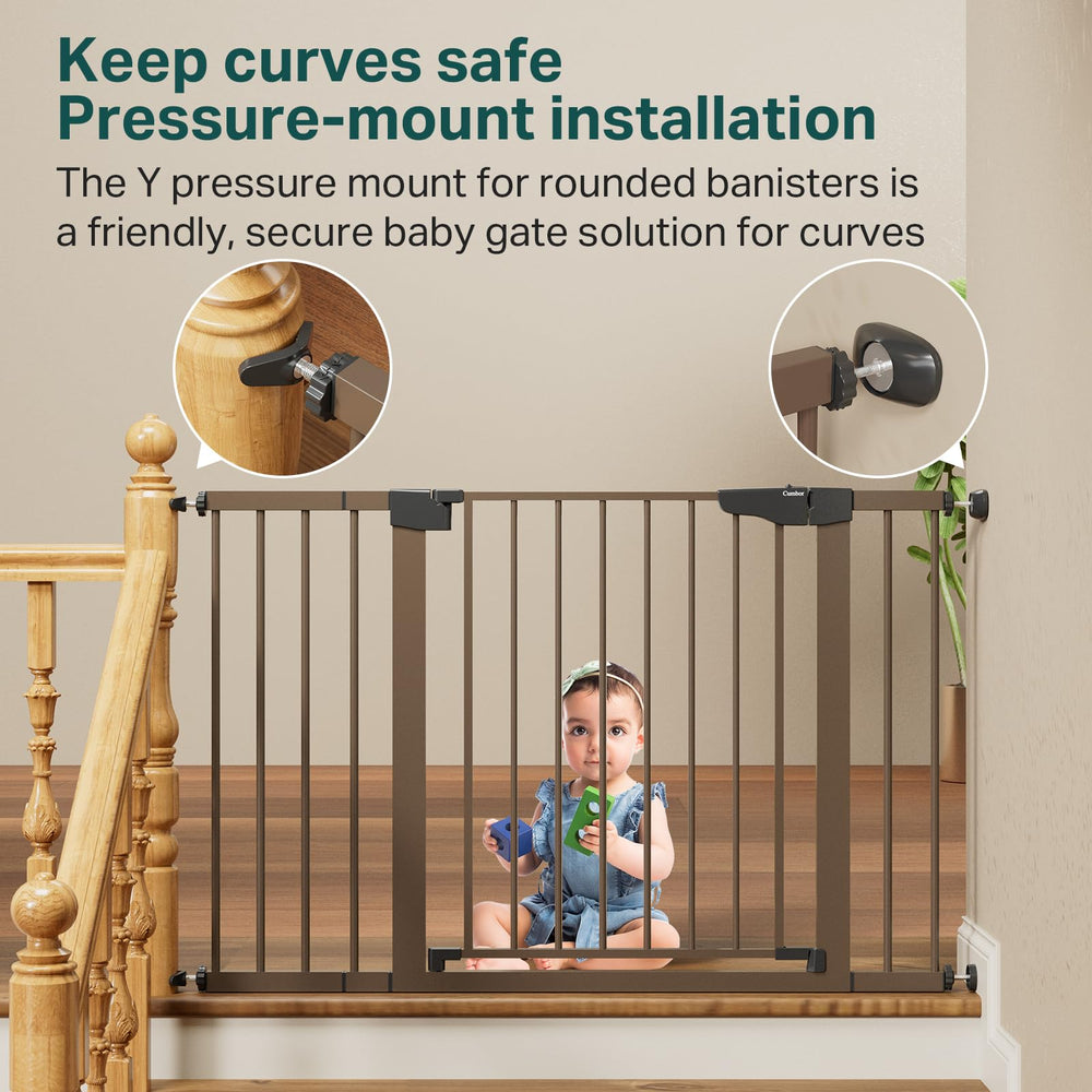 Cumbor baby gate auto-close feature helps keep spaces closed.