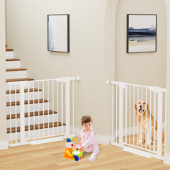 Cumbor baby gate auto-close ensures safe passage through doorways.