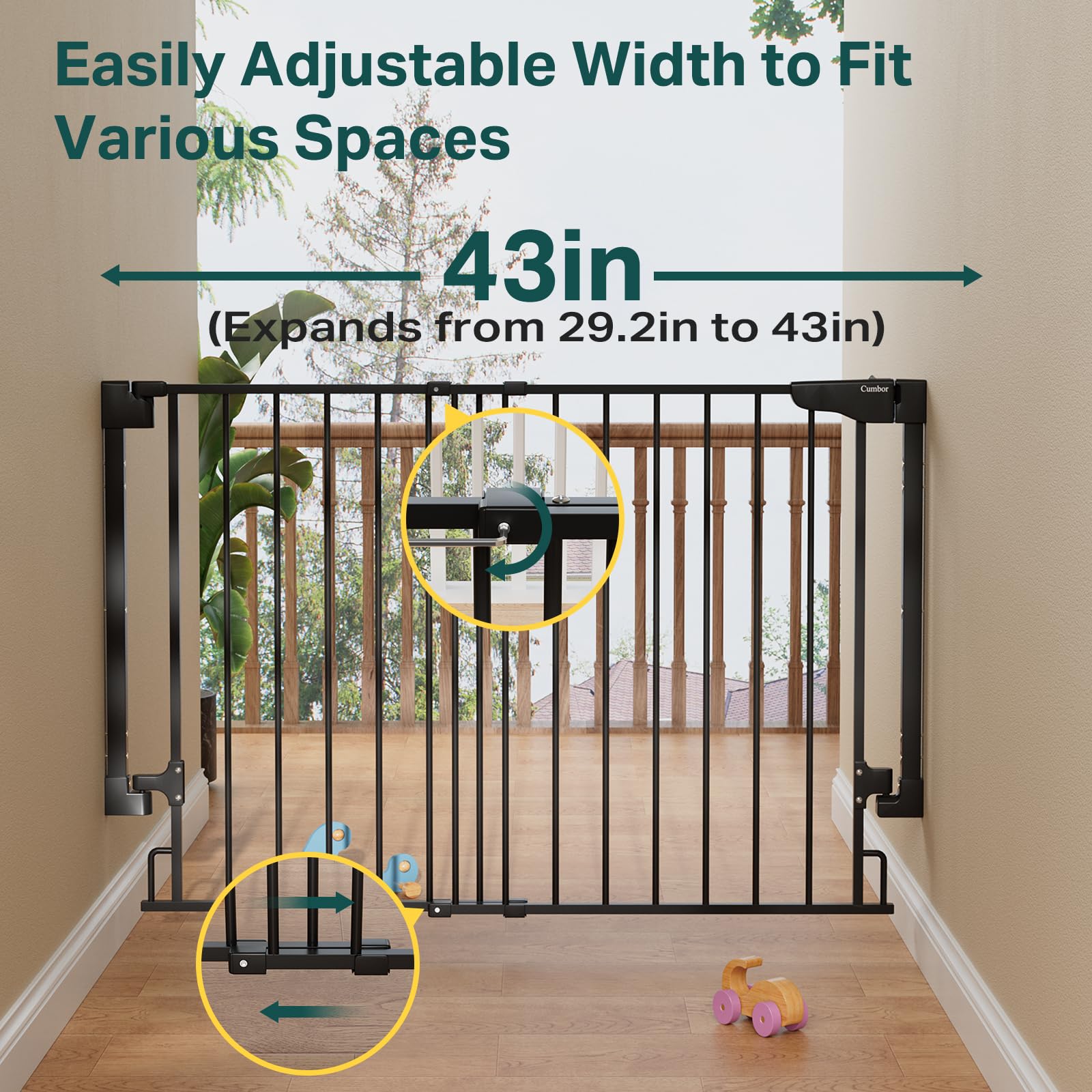 Cumbor gate in black finish offering a sleek look and easy access
