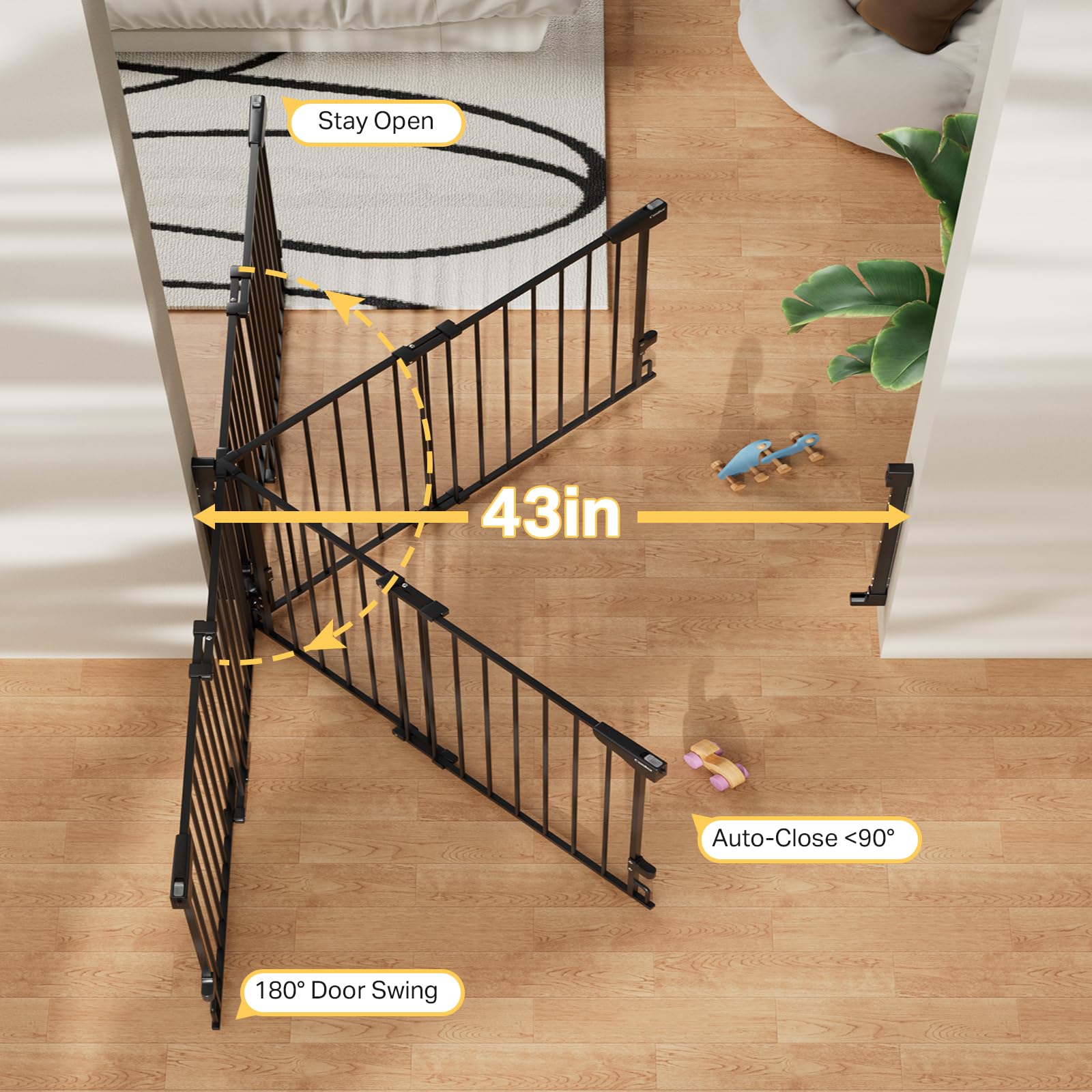 Cumbor gate curved sides for extra protection near stairs