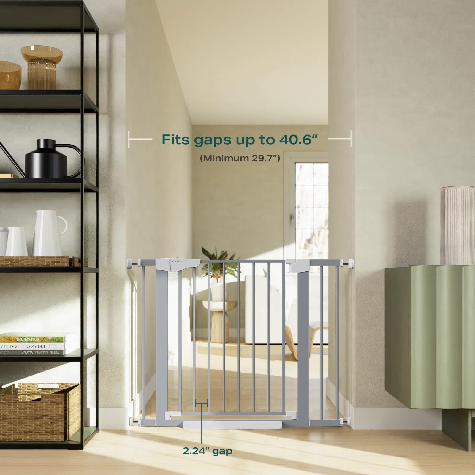 Cumbor baby gate doorway walk-through design for hands-free entry