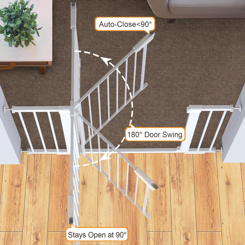 Cumbor white gate showing double-lock safety mechanism