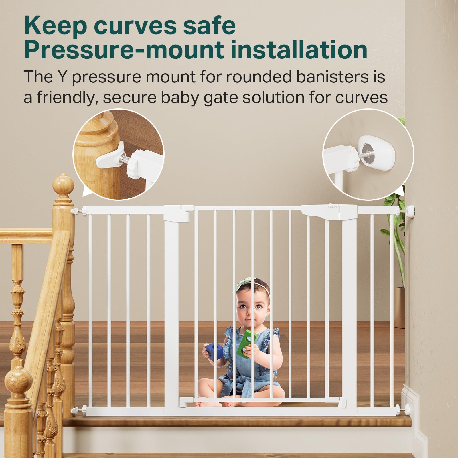 Cumbor baby gate dual-lock system prevents toddlers from opening the gate