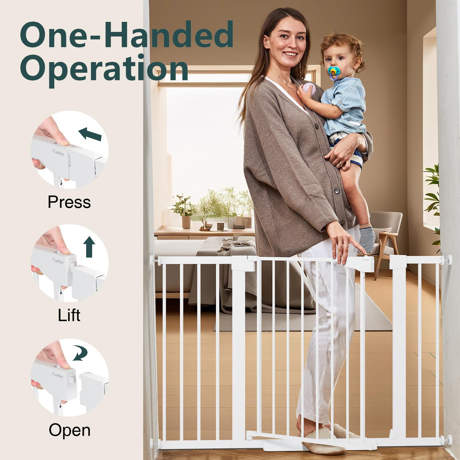 Cumbor baby gate hardware mount included for stairs and active areas