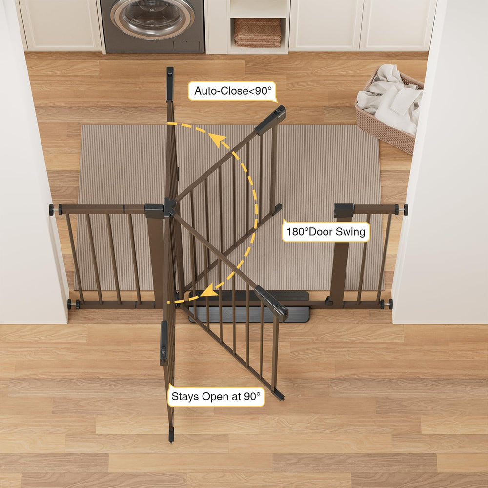 Cumbor baby gate hardware-mount secured on stairs for extra safety.